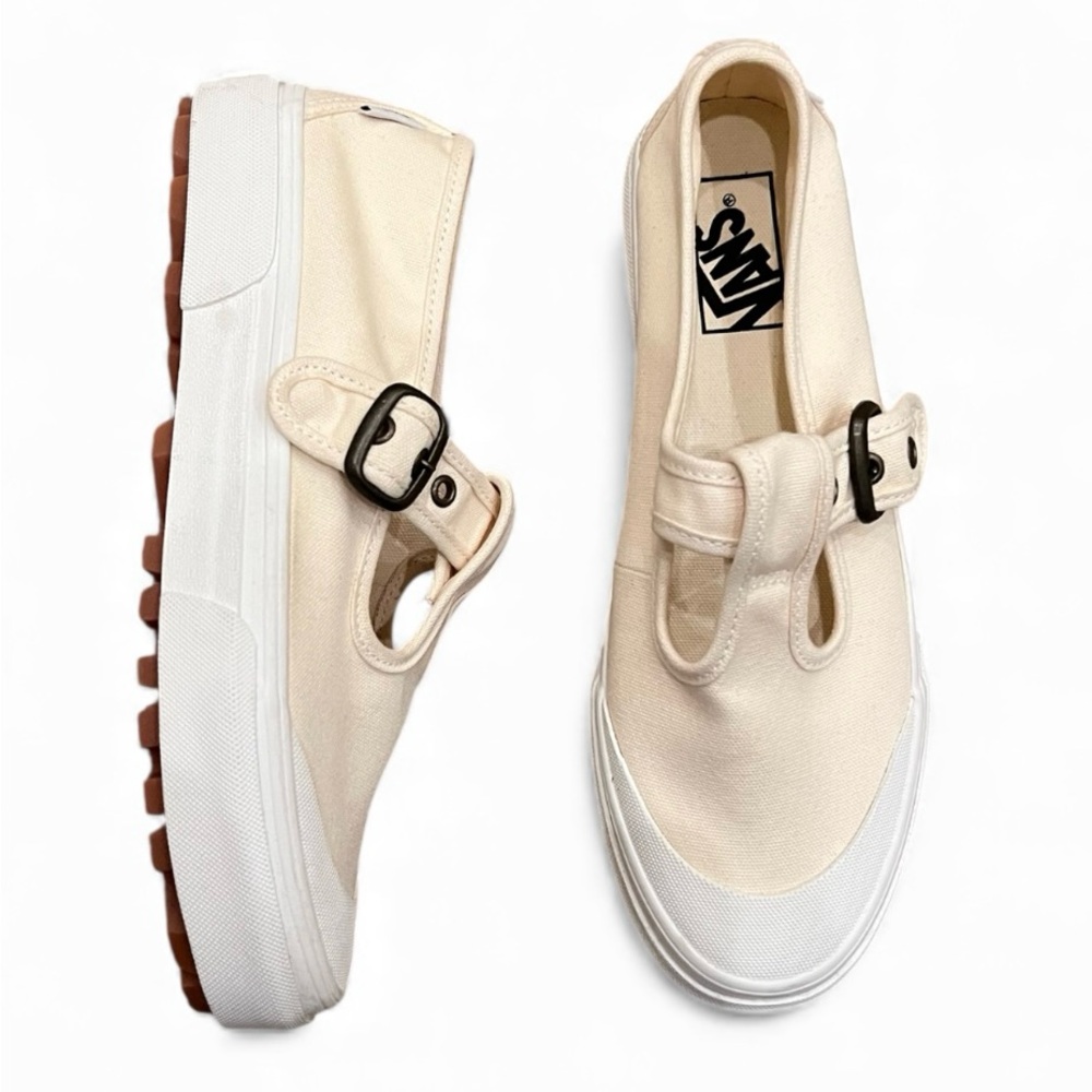 UNISEX Style 93 Beige Canvas White Rubber Mary Jane Sneakers